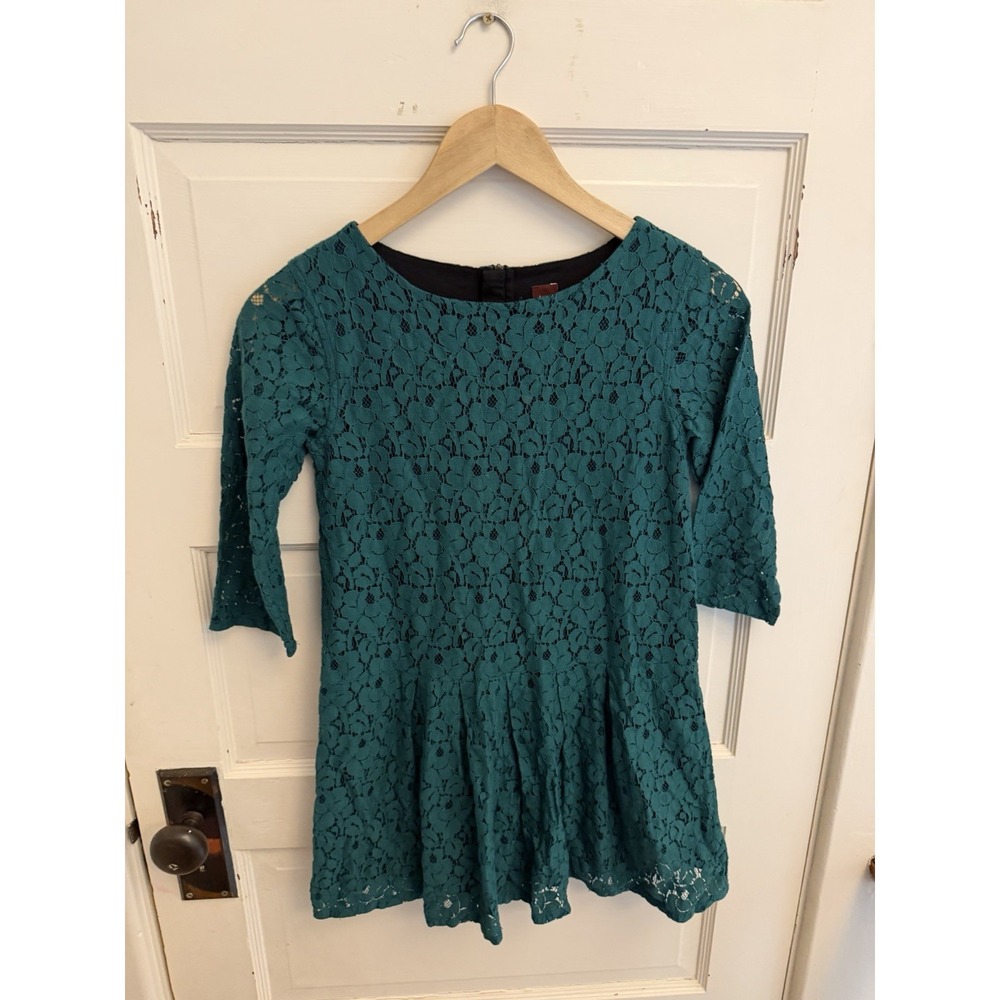 Tea Collection Girl's Green Floral Lace Pleated Dress Size 10